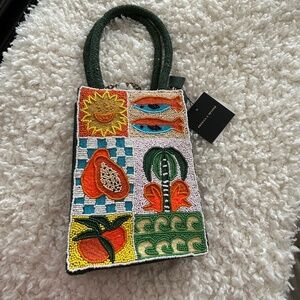 NEW Beaded FISH SMALL TOTE GREEN PURSE HAND Bag America & Beyond NWT
